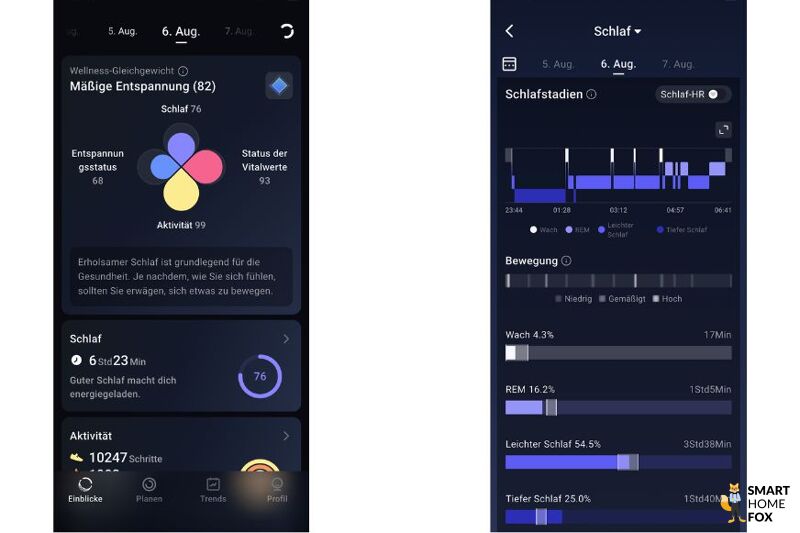 Das RingConn Gen 2 Air Schlaftracking wird im Test in der App gezeigt.